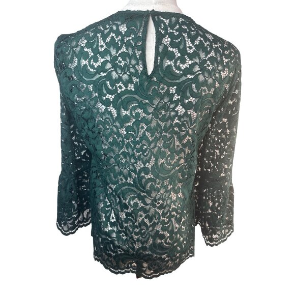 ZARA Small Forest Green Lace Bell Sleeve Blouse - Picture 9 of 13